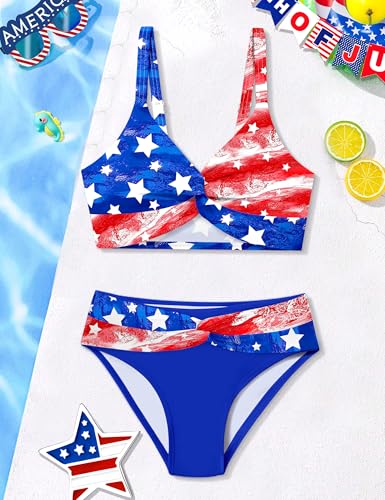 Girls Swimsuit Bikini Set 2 Piece V Neck Girls Bathing Suit Color Block Twist Cross Swimwear Padded 9-16y3