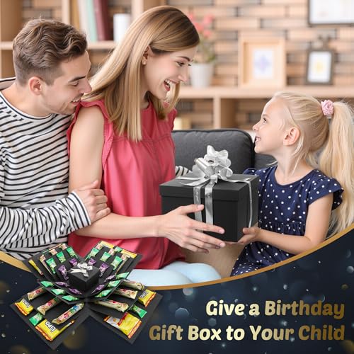 JIANTA 5-lagige Geschenkbox Explosionsbox Geburtstag Schwarz, DIY Überraschungsbox für Geschenkverpackung, Geburtstag, Weihnachten, Handgemachte Surprise Box