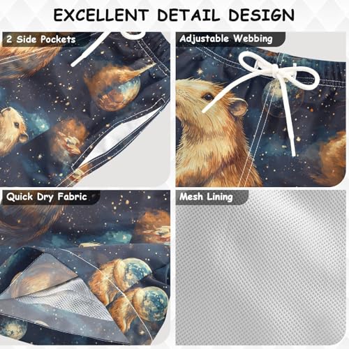 Pigsaly Boys' Swim Board Shorts Capybara Space Earth Boy's Swim Trunks Kids Swimwear 5T Multicolor3