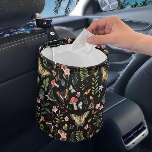 Image of Pensura Mushroom Butterfly Car Trash Bag Quality Fabric Hanging Auto Trash Can for Front Seat Back Seat Portable Cute Grocery Organizer Universal Fit for Car SUV Trucks
