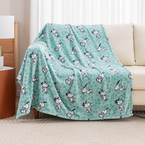 Image of Berkshire Blanket Peanuts VelvetLoft Cute Character Snoopy Plush Throw Blanket,Snoopy Springtime Floral Dance Large Blue,Throw 55 in x 70 in (Official Peanuts Product)
