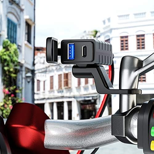 YONHAN Motorcycle USB Charger SAE to USB Adapter, Total 36W Dual USB Type C PD & Quick Charge 3.0 with Voltmeter & ON/Off Switch, 3 Install Options, for Smart Phone Tablet GPS