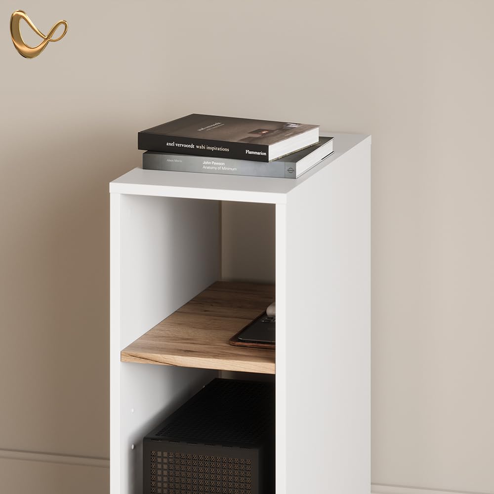 Livinity Armario para PC Lorena, Roble Blanco/Dorado, 28.5 x 72 cm con 2 Compartimentos