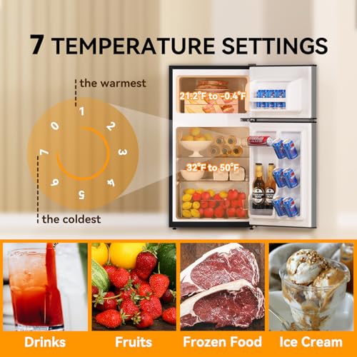 Frestec Mini Fridge with Freezer 3.2 Cu.Ft. 2 Door Refrigerator and Freezer Small Fridge for Bedroom Home Office Dorm, Small Drink Chiller, 37 dB Low Noise, Stainless Steel - Image 7
