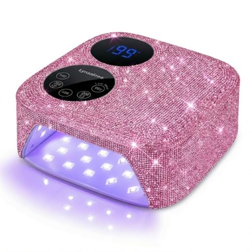Lynsalene 80W Cordless Nail Lamp with Magnetic Detachable Base Dual-Screen Display & Gel Nail Light Professional UV/LED Light for Gel Nails Fast Curing All Gel Polishes (Pink)