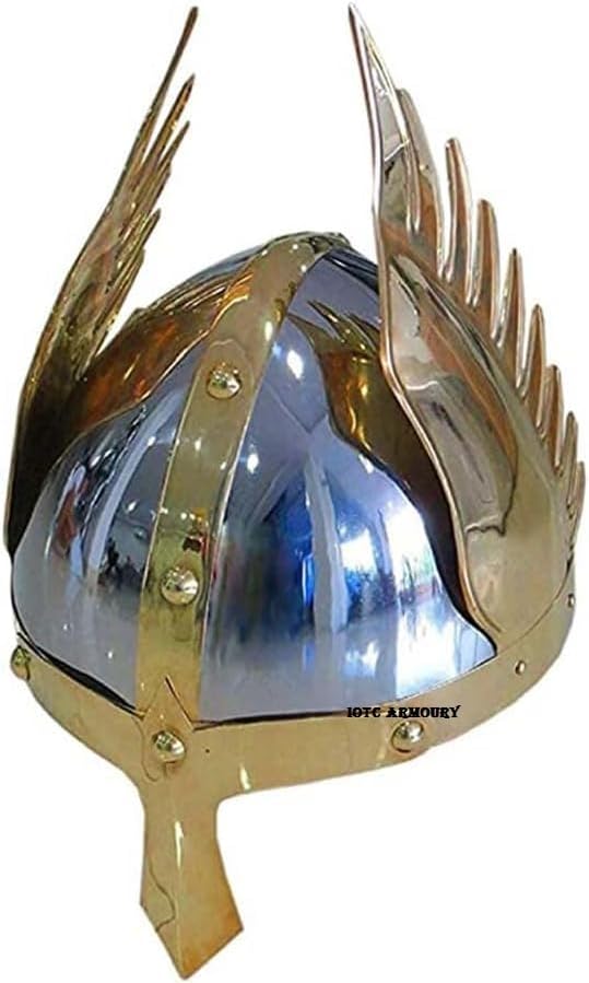Medieval Norman Nasal King's Deluxe Winged Emperor Helmet - Rustic Vintage Home Decor Gift Hallowen, LARP, Replica, Adult Costume