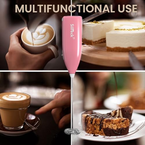 Image of Milk Frother Handheld - Powerful Electric Coffee Frother for Latte, Cappuccino & Matcha, Stainless Steel Whisk, Fast Foam in Seconds, Portable Battery Operated, (Pink)