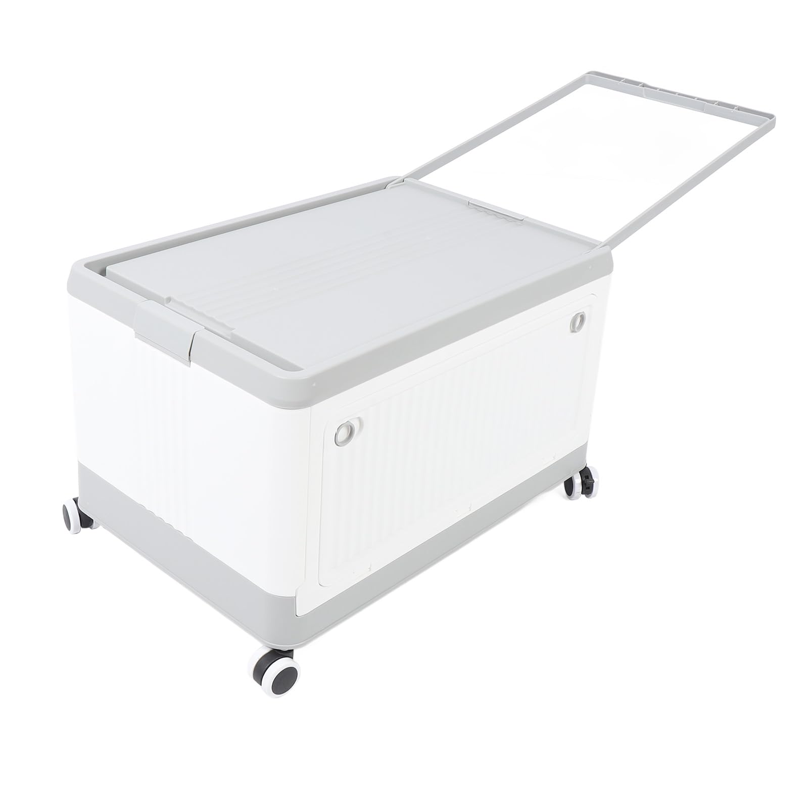 SIXRUN Contenitore Portaoggetti con Rotelle e Coperchio, PP Pieghevole Impilabile con Maniglia, Grande Capacità per Vestiti Libri Snack