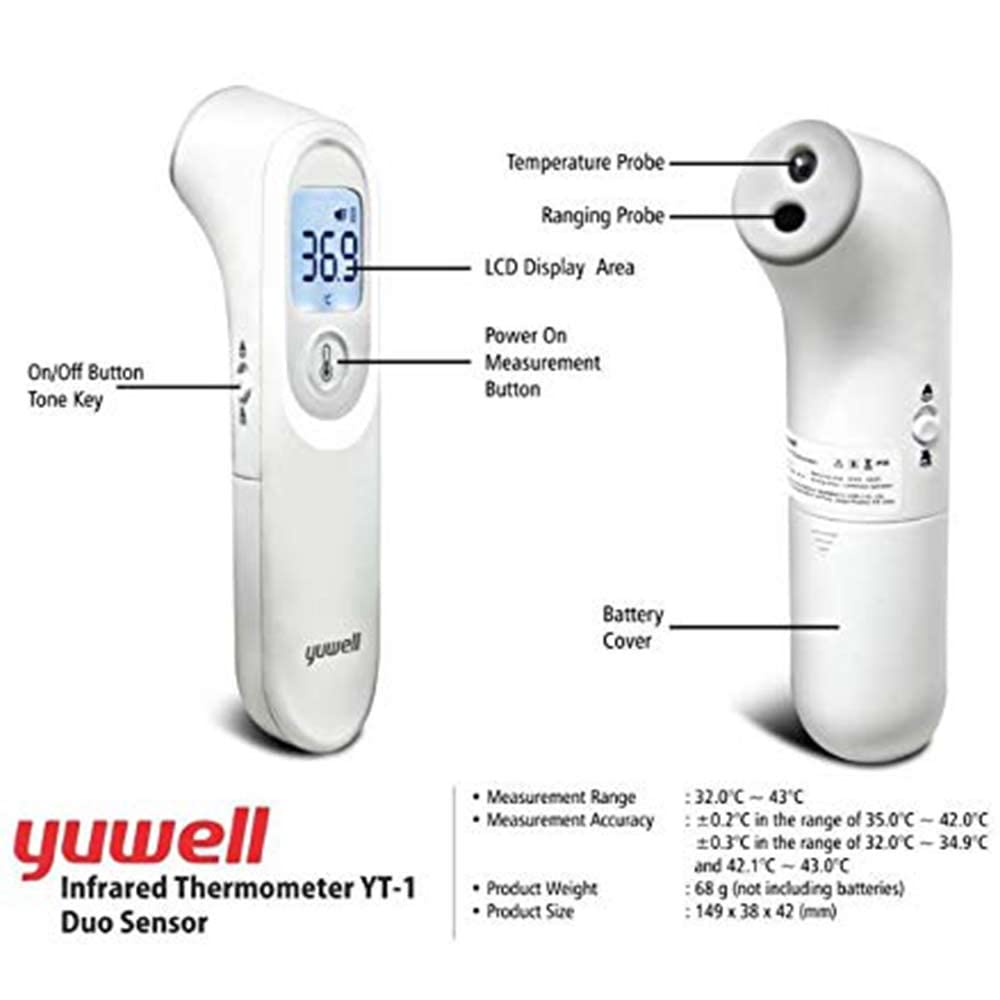 Yuwell Infrared IR Non-Contact Forehead Thermometer (White) 1
