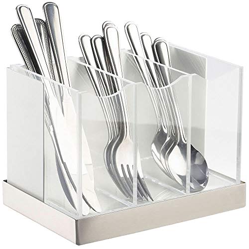 CAL-MIL 3015-55 3 Slot Utensil Holder White, Stainless Steel, 8