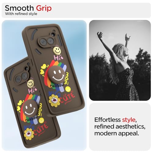 Image of Pikkme Back Cover for Nothing Phone 2A / 2A Plus | Soft Silicone| Cute Rainbow Smile & 3D Cartoon Flower Design | Shockproof Raised Camera Protection Bumper Case (Brown)