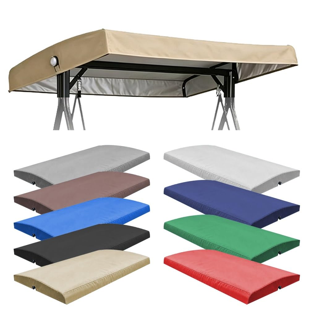 SMCMGECEUZ Porch Swing Canopy Replacement Top Waterproof Swing Top Cover, Universal Swing Chair Canopy Replacement Windproof Hammock Top Cover 210D Oxford(Khaki)