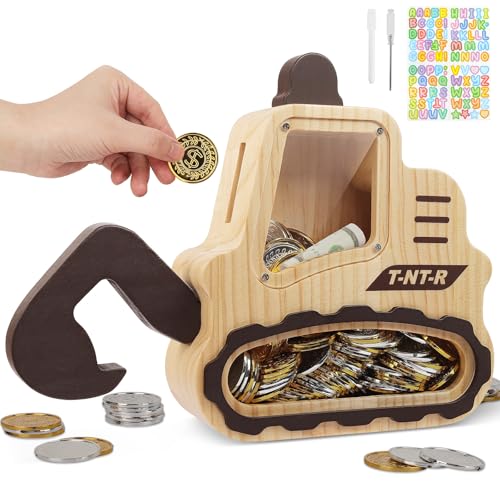 Omedecal Wooden Piggy Bank for Kids Boys Girls, Personalized Money Bank for Toddlers, Unbreakable...