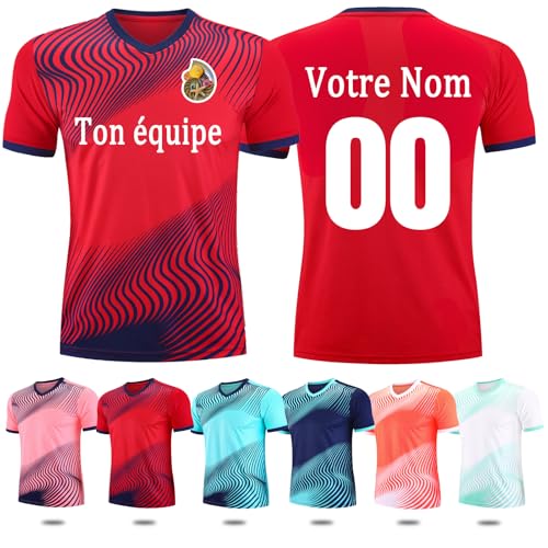 Maillot de Football Personnalisé T-Shirt Foot avec Numéro et Nom d'Équipe pour Enfants et Hommes