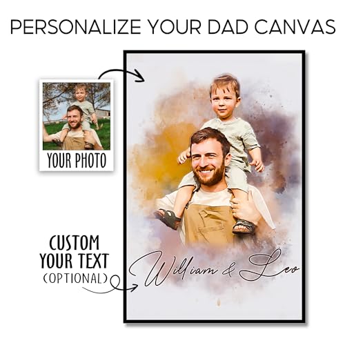 Custom Watercolor Painting from Photo for Dad, Customized Canvas Portraits from Photo for Papa Grandpa, Personalized Picture Wall Art for Fathers Day, Fathers Day Canvas Gifts From Daughter Son