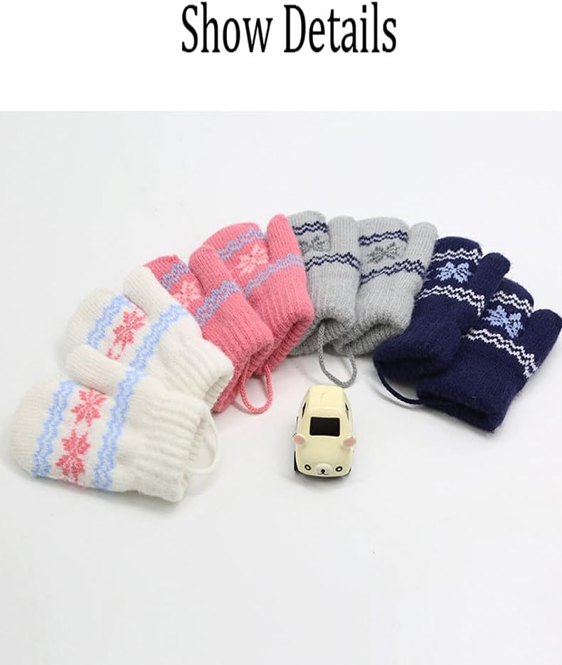 Baby Winter Soft Warm Knit Mittens Double Fleece Lined Knit Elastic Cuff Gloves for 0-2 Years Old - Image 6