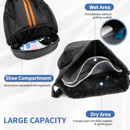 Image of JELUTAR Drawstring Backpack Gym Bag with Shoes Pocket, Black Orange