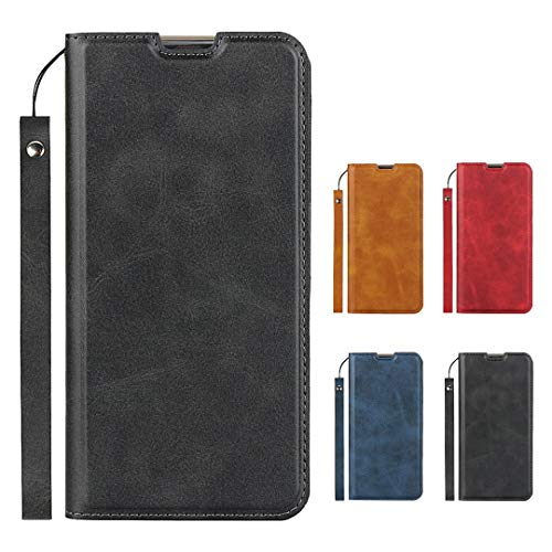 Elick OPPO Reno A ケース カバー 超薄型 軽量 手帳型 オッポ リノ A ケース 高級PUレザー マグネット式 ストラップ付き カード収納 スタンド機能 オッポ リノA ケース スマホケース ブラック