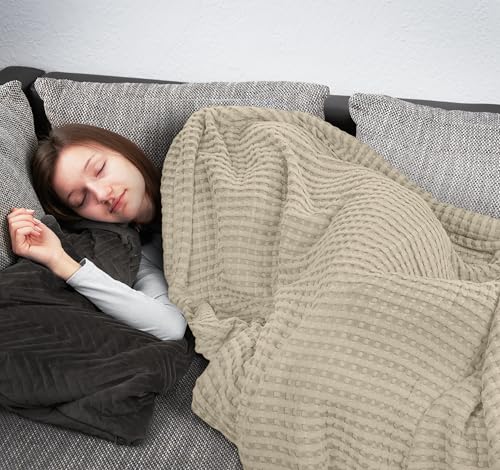 Image of Utopia Bedding 100% Cotton Waffle Weave Blanket Throw Size for Couch Sofa - Lightweight, Breathable Summer Blankets Soft and Cozy, Gifts for Women Home Room Decor (Khaki, 56x60 Inch)