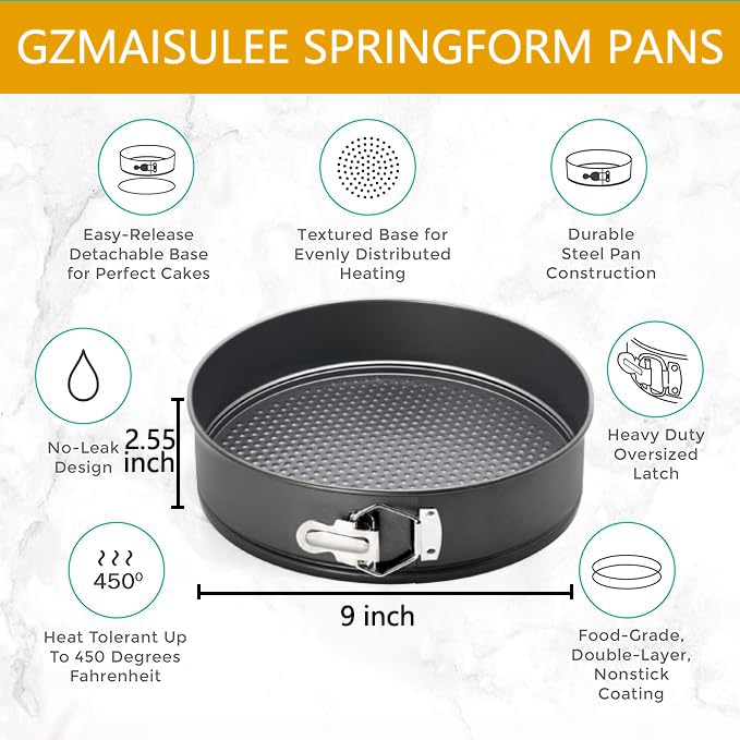 22 CM Springform Cake Tin 9 in Baking Tin Round Leakproof Nonstick Removable Bottom Cake Tins for Cake Cheesecakes, Pizza, and Quiches - Image 2