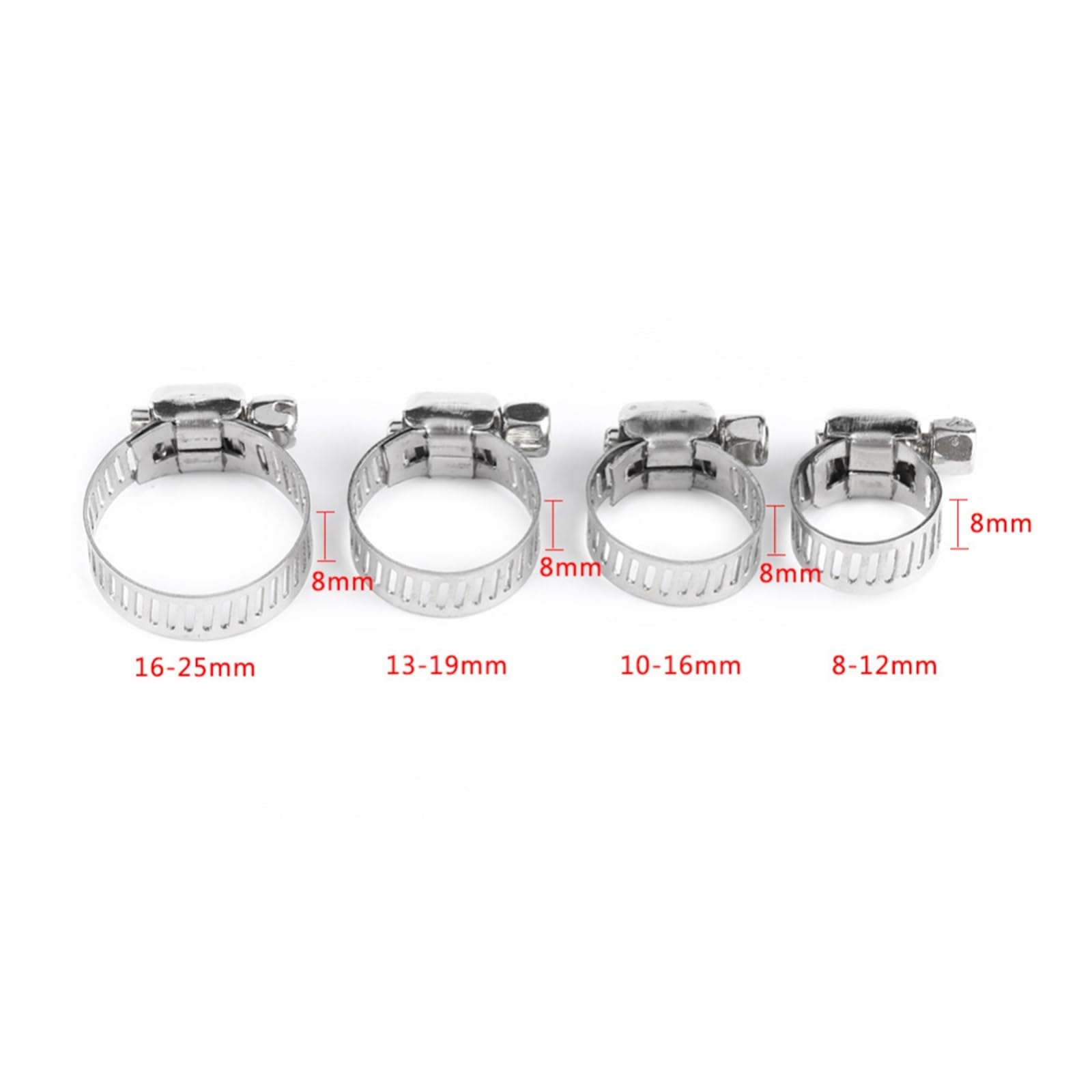 Zacisk rurowy 10 szt. Regulowana opaska śrubowa ze stali nierdzewnej Zaciski do węży Przewód paliwowy Zacisk przekładni ślimakowej(8mm-12mm)