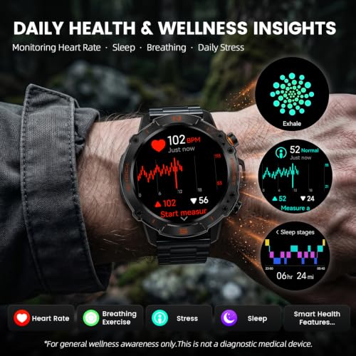 Image of Rugged Smart Watch for Men, 5ATM Waterproof, 170+ Sports Modes, 1.43 inch AMOLED Round Health Fitness Tracker Watch, Tactical Military Smartwatch Compatible with iPhone Android, Stainless Steel Metal Band