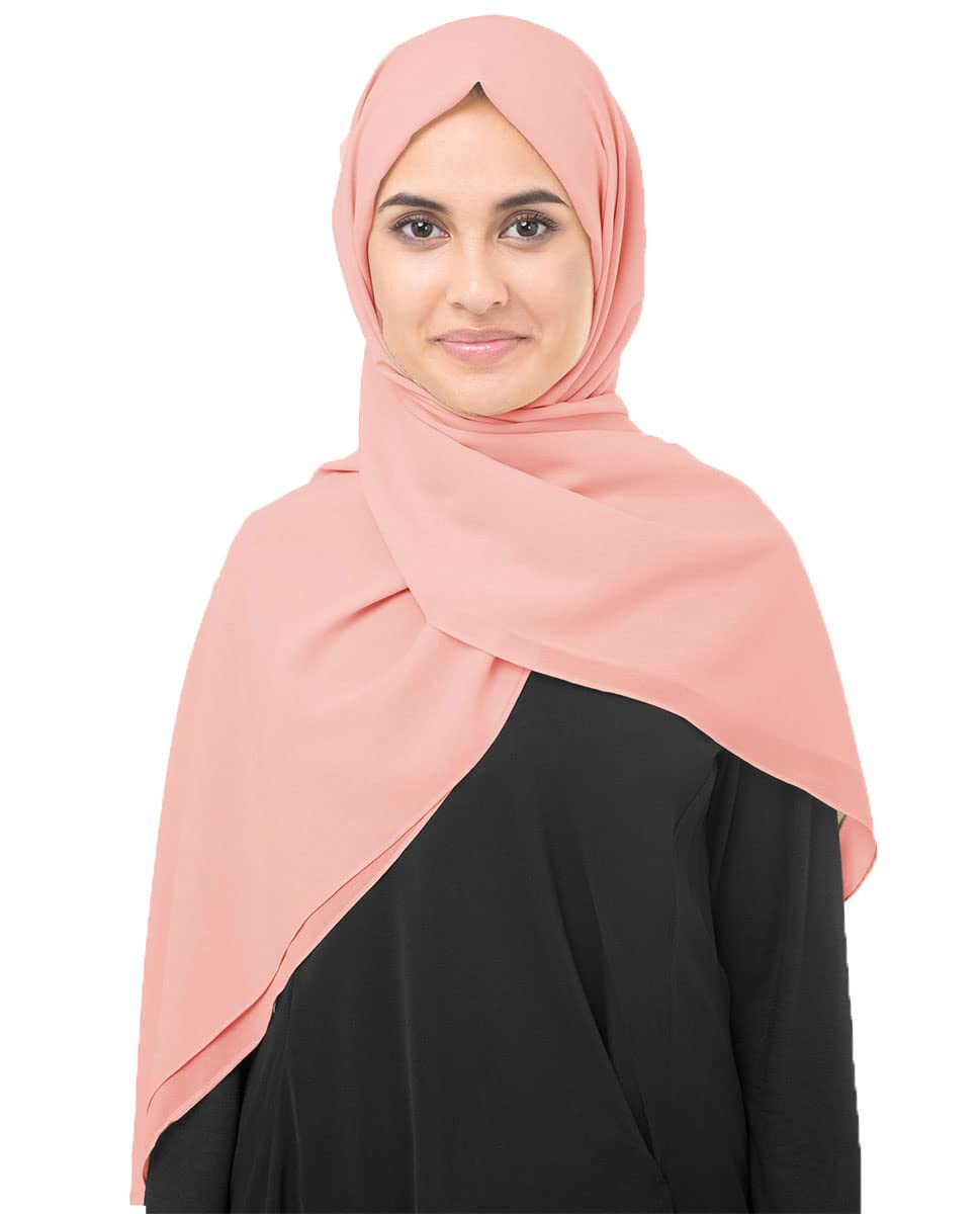 Silk Route InEssence Women's Poly Georgette Scarf Wrap Hijab (Coral Pink, Large Size)