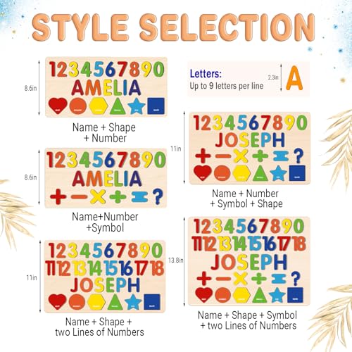 Image of Personalized Name Puzzle for Toddlers 1-3 Wooden Alphabet Shape Number, Montesorri Toys for 1 Year Old 2 3 4 5, Customized Baby Gifts 1st Birthday for Girls & Boys Preschool Educational