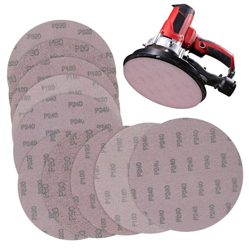HOLIDYOYO 10Pcs Assorted Grit Drywall Sanding Discs Hook and Loop Sandpaper Pads for Polishing Grits for Home Renovation and Construction