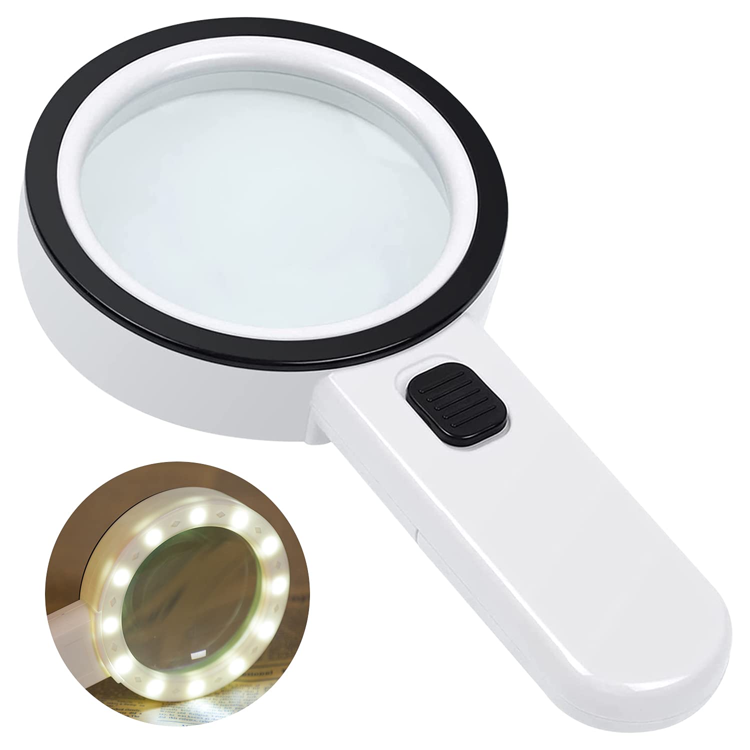 VOLANTEXRC Magnifying Glass with Light, Handheld Magnifying Glass 30X 12 LED Lighted Magnifier Illuminated Magnifying Glass for Low Vision Seniors Reading, Soldering, Inspection, RC Plane Instructions