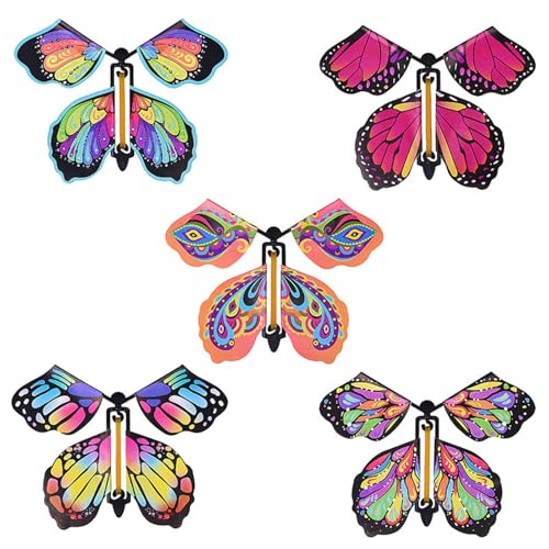 Reochps 5 Pcs Magic Flying Butterfly Toys Flying Butterfly Breeding Card Magic Butterfly Items Magic Tricks Childrens Surprise Gift Wind Up Butterfly Toy for Birthday Wedding
