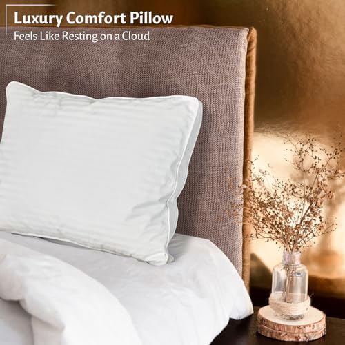 Washable Down and Feathers Pillows Standard Size - Premium Soft Pillow Authentic Canadian White Goose Down & Feather w/ 100% Cotton Cover for Comfort Luxury Experience - 650 Fill Power.