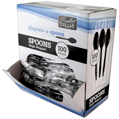 Berkley Square Dispens-a-Spoon Plastic Tea Spoon, Medium-Weight, Black, 100/Box (1223003)