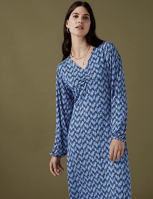 Image of Marks & Spencer Women's Jersey Floral V-Neck Knee Length Tea Dress
