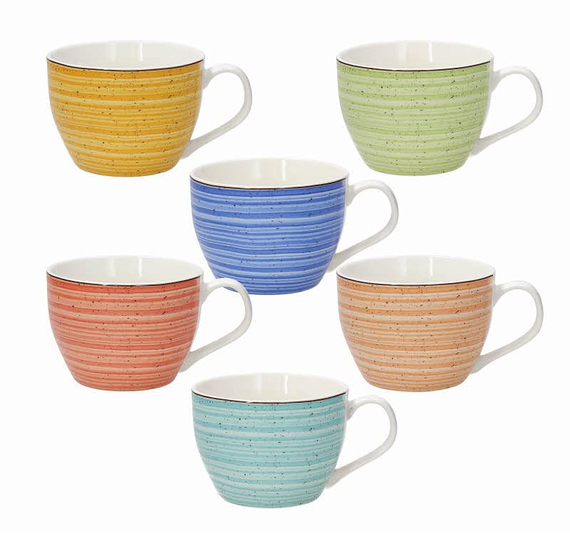 Tognana Kaleido Frühstückstassen im Set a 6 Stück, aus New Bone China, Multicolor
