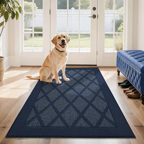 COSY HOMEER Non-Slip Door Mat 36"x60", Entryway Rugs Low Profile Absorbent Dirt Trapper Doormat for Front Entrance, Washable Polypropylene Entry Mat (Blue) Blue 5' x 3' (Rectangular)