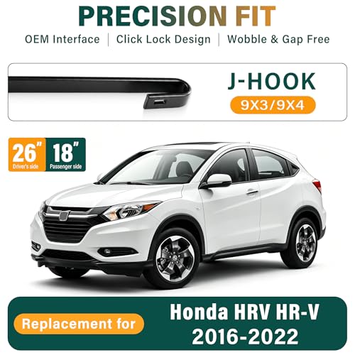 Image of Windshield Wiper Blades Replacement for Honda HRV HR-V 2016-2020 2021 2022 | Original Equipment Replacement Front Rear Wipers Blade Set - 26 inch+18 inch+10 inch (Set of 3) U /J Hook