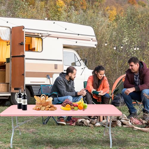 Table pliante 244 cm rose idéale pour repas de jardin et camping