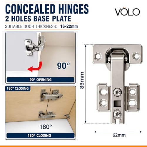 Image of VOLO Kitchen Corner Concealed Hinge with Screws - Full Overlay Concealed Cabinet Hinge for Modern Kitchens, Smooth Operation, Easy Access, Maximize Storage Space (90 Blind Corner 2D | Normal)