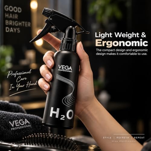 Image of VEGA PROFESSIONAL Plastic Hair Spray Bottle For Hairstyling, Cleaning, Salons, Empty Spray Bottle, Black, 350 Ml, (VPHSB-04)