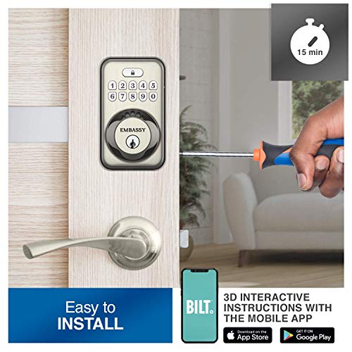 Embassy Keyless Entry Electronic Door Lock with Illuminated Antimicrobial Keypad and Security Deadbolt Lock, Store 20 Custom User Codes, Auto- and One-Button Locking, Front, Entryway, Garage or Office by EMBASSY - Used condition - Image 3