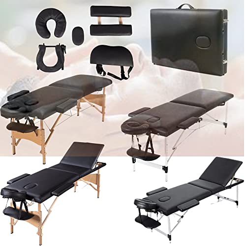 Cama de Masaje Ligera, Cama de Masaje de Belleza portátil, cómoda Superficie de Cuero PU, Marco Estable, cojinete de 230 kg de Altura Ajustable(Tres etapas,Marco de Madera) Cover