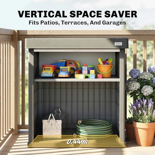 Outsunny 82 Gallon Outdoor Storage Cabinet, Plastic Storage Shed with Roll up Door and Removable Shelf, UV Resistant Garden Storage Container for Patio, Porch, Grey - 2