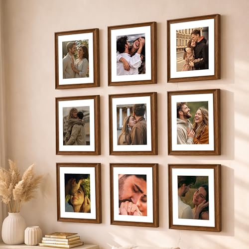 Image of Art Street Wooden Photo Frame for living room, Aesthetic Cave Design Photo Frames for Photograph, Art Work, Certificates Set of 9 (11x14 Inch, Brown)