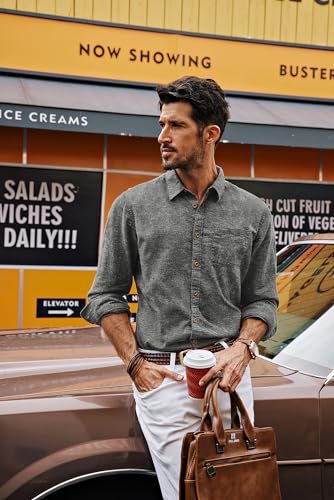 PJ PAUL JONES Men's Linen Shirts Casual Button Down Long Sleeve Shirt Lightweight Beach Shirt with Pocket2