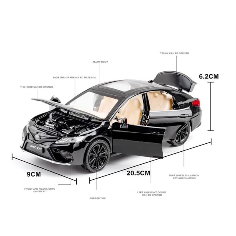 Image of Kids Model 1:24 Toyot Camry Die Cast Metal Car Pull Back Action Opening Doors with Realistic Engine Sound Lights Toy Car Gift for Boys - Black
