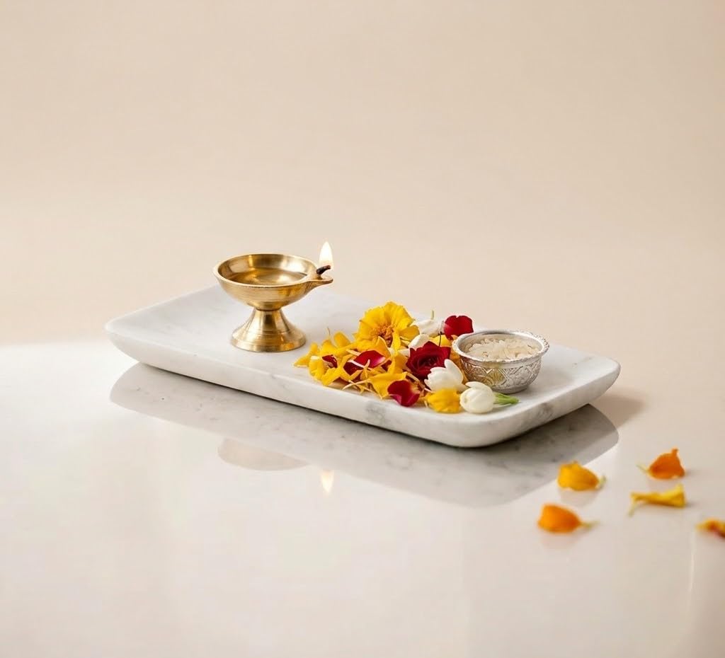Handcrafted Marble Pooja Thali - Traditional & Elegant -1