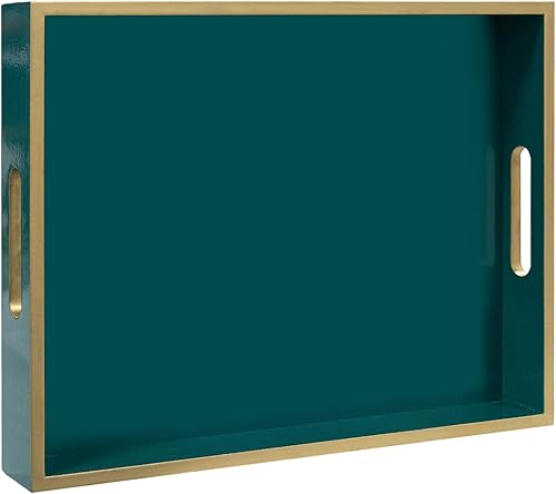 MAONAME Bandeja decorativa naranja, bandeja para servir con asas de metal, bandeja rectangular de madera para otomana, moderna bandeja de mesa