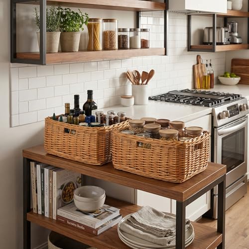 Image of StorageWorks Pantry Baskets, Willow Storage Baskets for Organizing, Shelves, Pantry Organizers and Storage, Light Brown, 16 inchL x 13 inch W x 7 inchH