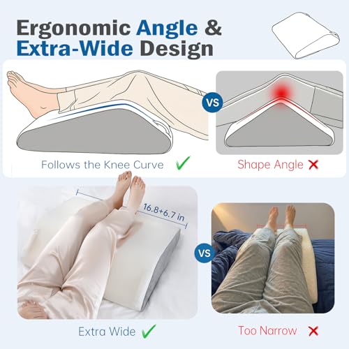 Image of Vekkia Knee Pillow for Back Sleeping, 7 inch Wedge Pillow for Knees & Leg, Versatile Wedge with Dual Handles,Comfortable Support for Post-Surgery, Lower Back&Hip Pain Relief, Blood Circulation, Swelling
